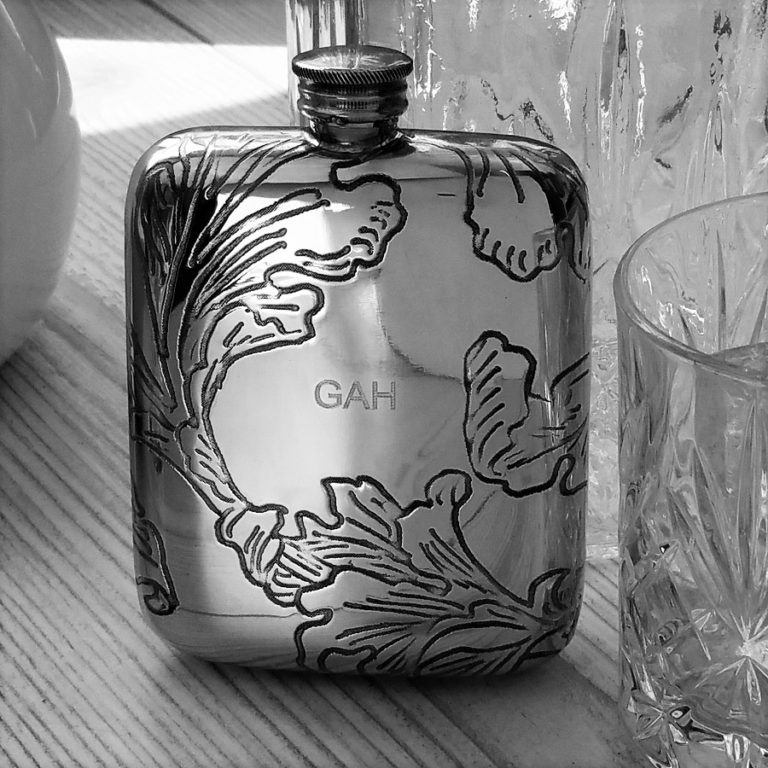 Personalised 4 oz Peacock Pewter Kidney Hip Flask Personalised Hip