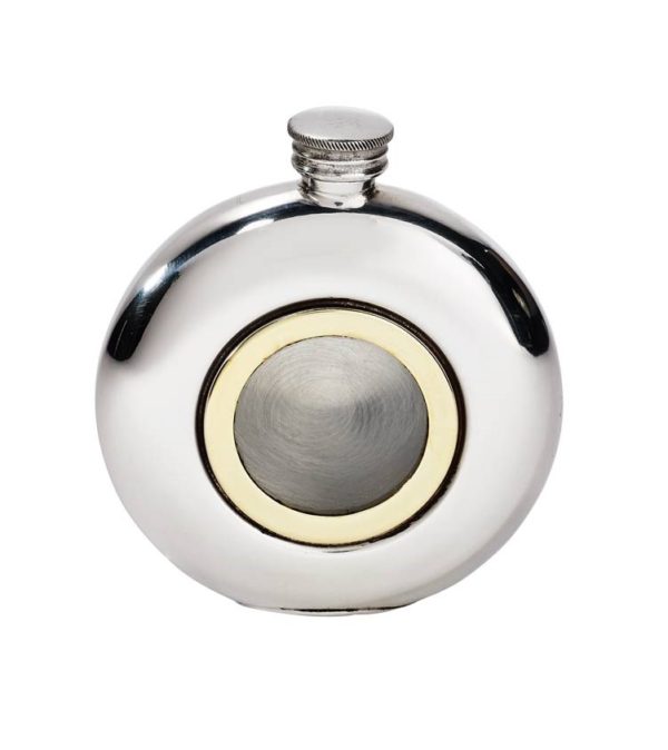 Personalised 6 oz Round Brass Porthole Pewter Hip Flask