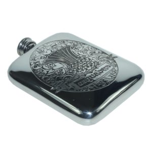 Personalised 6 oz Usquabae Thistle Skull and Hearts Pewter Hip Flask