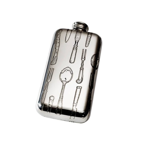 Personalised 3 oz Knife Fork Spoon Pewter Pocket Flask