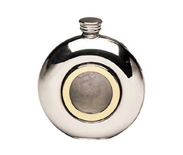 Round Porthole Engraved Hip Flask with Gold Detail and Free Engraving