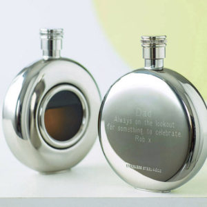 Free Engraving & Personalisation Round Window Hip Flask with Presentation Box & FREE ENGRAVING