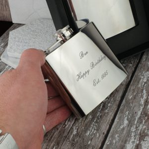 Personalised 5oz engraved hip flask available in polished or satin finish. A classic stainless steel gift for birthdays, weddings, stag dos or Father’s Day.